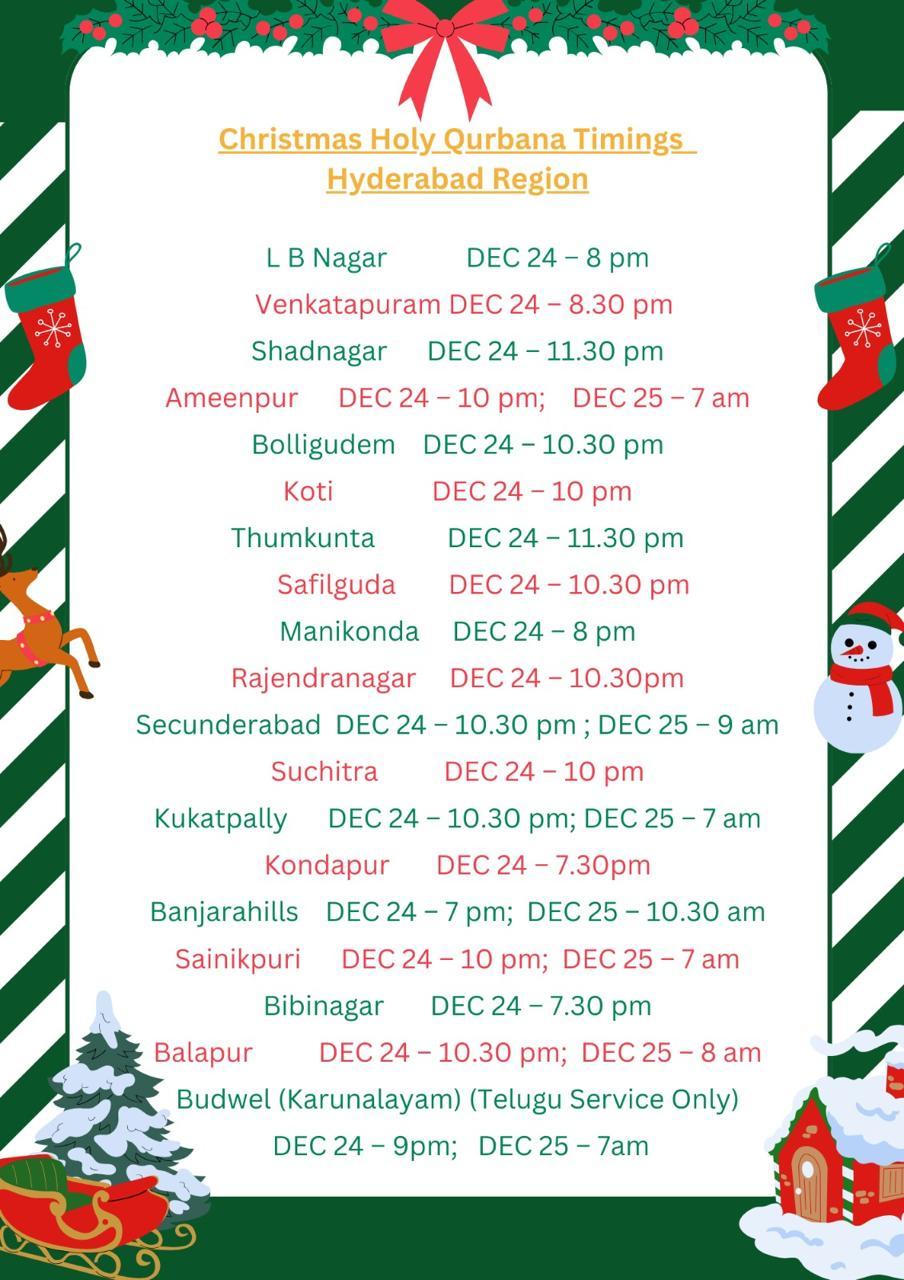 Christmas schedule  @ Hyderabad 